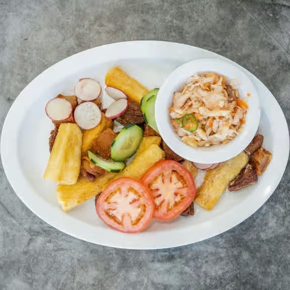 Yuca with Chicharrón.