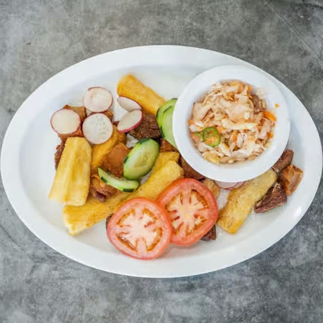 Yuca with Chicharrón.