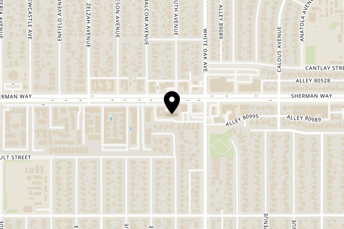 Map showing the location of MINA'S TACOS on 17734 W Sherman Way in Reseda